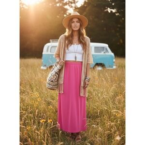 NWT! Diane Gilman Collection Silk Maxi Skirt Pink Sz XL Barbiecore Flowy Dainty